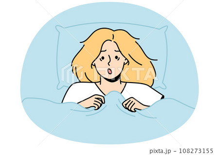 Girl woke up in horror after nightmare in dream. 108273155