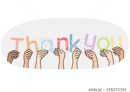 Hands of people hold letters forming phrase Thank you. 108273161