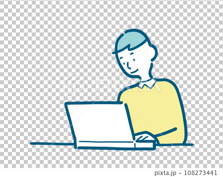 Illustration of a man working comfortably on a computer 108273441