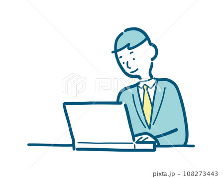 パソコンで快適に仕事をするスーツ姿の若い男性のイラスト 108273443