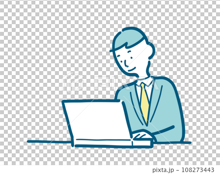 パソコンで快適に仕事をするスーツ姿の若い男性のイラスト 108273443
