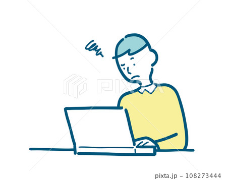 パソコンの前で困っている男性のイラスト 108273444