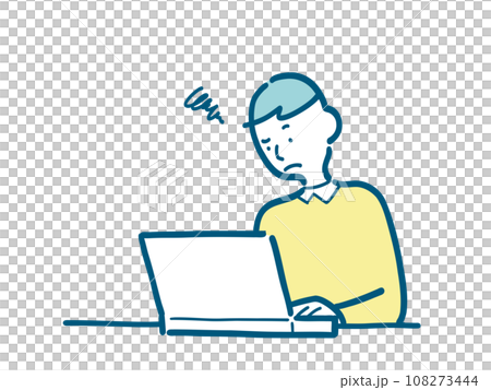パソコンの前で困っている男性のイラスト 108273444