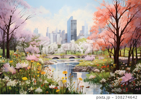 公園と都会-3(パステル調） 108274642