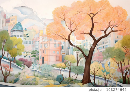 公園と都会-3(パステル調） 108274643