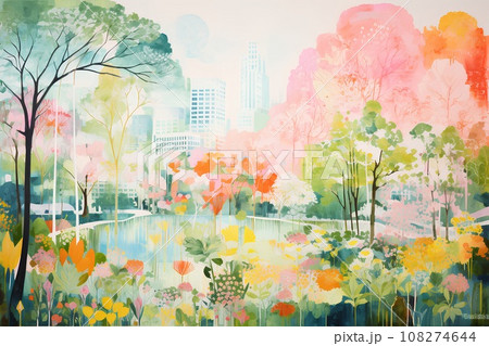 公園と都会-3(パステル調） 108274644