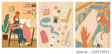 Sewing and needlework hand craft hobby scene set 108274653