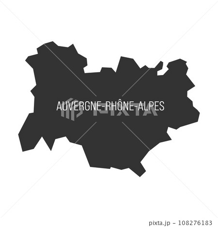 Auvergne-Rhone-Alpes - map of administrative division, region, of France. Dark grey vector silhouette. Auvergne-Rhone-Alpes - map of administrative division, region, of France. Dark grey vector silhouette. 108276183