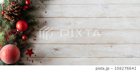 Christmas concept - background with fir tree and decor 108276641