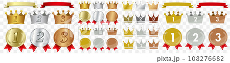 Gold medal icons set Vector 108276682