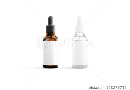 Blank transparent and amber glass dropper bottle white label mockup Blank transparent and amber glass dropper bottle white label mockup 108276752
