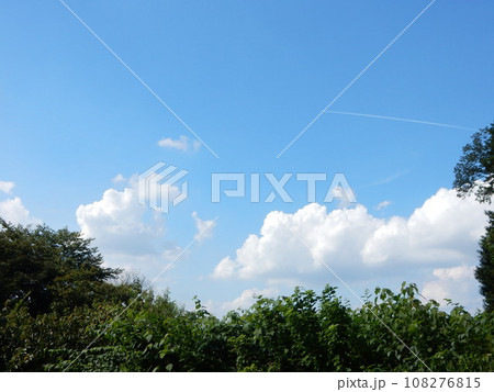 夏雲と飛行機雲 108276815
