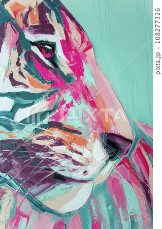Closeup of abstract rough colorful art painting texture, with oil brushstroke, pallet knife paint on canvas, complementary colors. 108277326