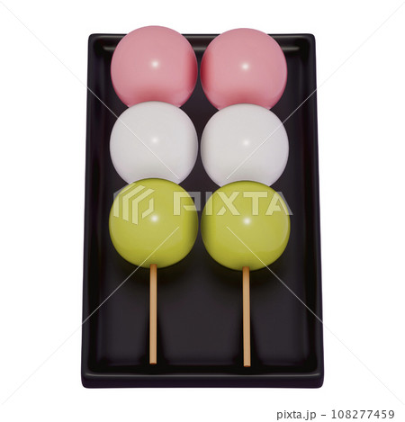 Japanese dessert Colorful Dango Skewers , 3d - Stock
