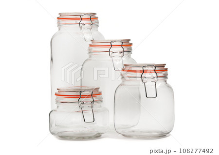 Glass jars with tight-fitting lids for bulk products such as cereals, etc. Glass jars with tight-fitting lids for bulk products such as cereals, etc. 108277492