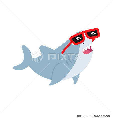 Cute  shark wearing sunglasses open mouth 108277596