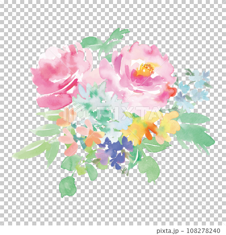 水彩畫色彩繽紛的花朵的花束插圖 108278240
