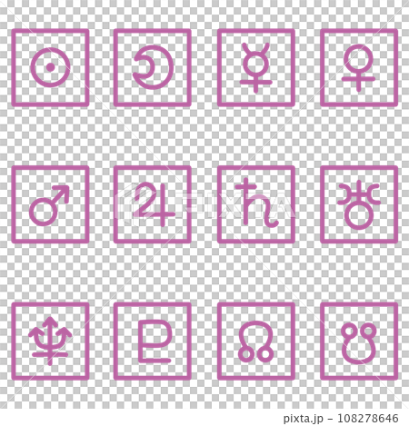 紫色の惑星の四角形のアイコンセット 108278646