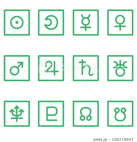 緑色の惑星の四角形のアイコンセット 108278647