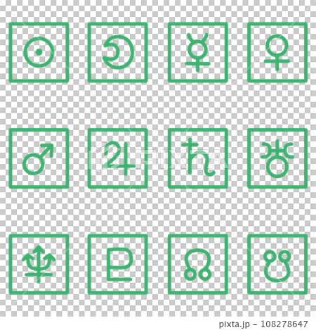 緑色の惑星の四角形のアイコンセット 108278647