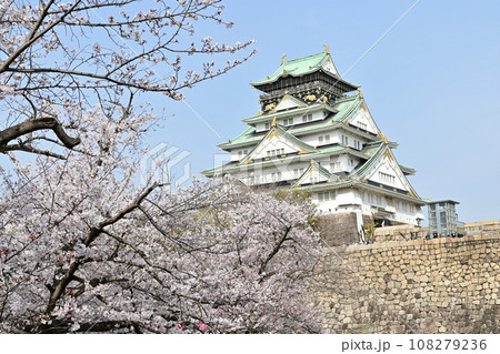 大阪城西の丸庭園から見える桜の風景 大阪城西の丸庭園から見える桜の風景 108279236