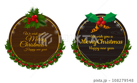 クリスマス黒茶ヒイラギリース 108279548