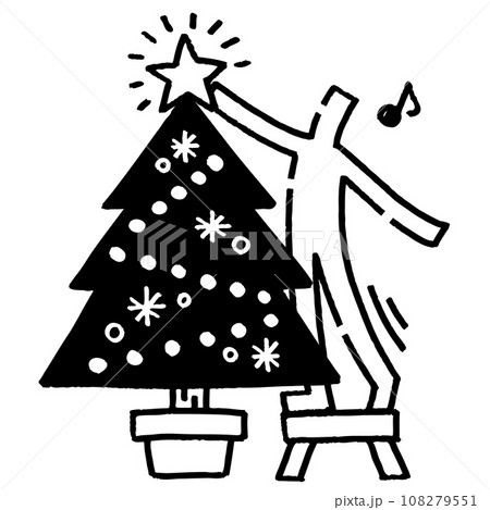 クリスマスツリーの飾り付けをする棒人間。 108279551