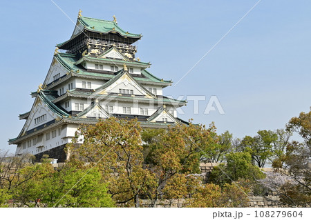西の丸庭園の北仕切門から見えた大阪城 西の丸庭園の北仕切門から見えた大阪城 108279604