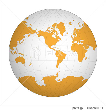 Simplified Map of World in the circle focused on Americas. Latitude and longitude grid. Van der Grinten projection. Thin black line wireframe vector illustration 108280131