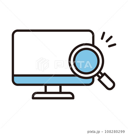 パソコンと虫眼鏡 アイコン パソコンと虫眼鏡 アイコン 108280299