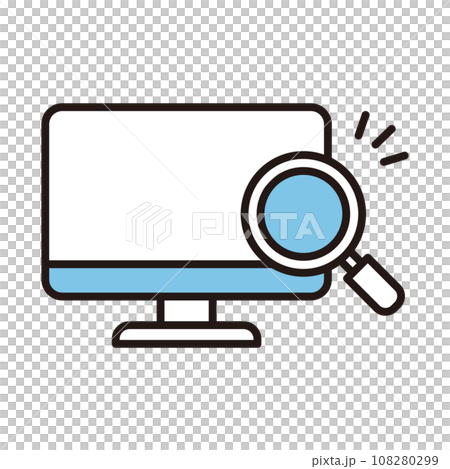 パソコンと虫眼鏡 アイコン パソコンと虫眼鏡 アイコン 108280299