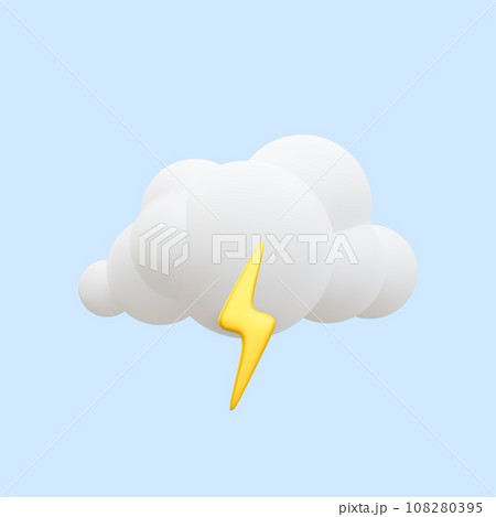 3d realistic storm cloud icon with lightning isolated on blue background. Vector illustration 108280395