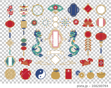 龍與中式裝飾框及圖示素材集 108280764