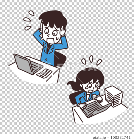Illustration of a new member of society having trouble with desk work 108281741