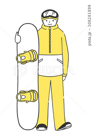 ウェアを着てボードを持った男性スノーボーダーの全身イラスト素材 108281899