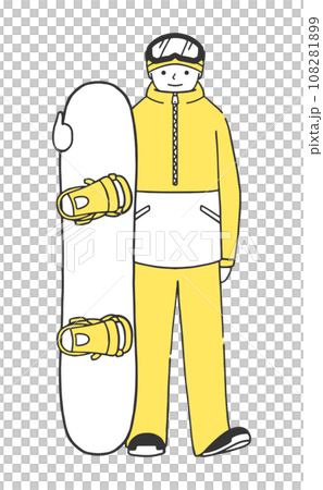 ウェアを着てボードを持った男性スノーボーダーの全身イラスト素材 108281899