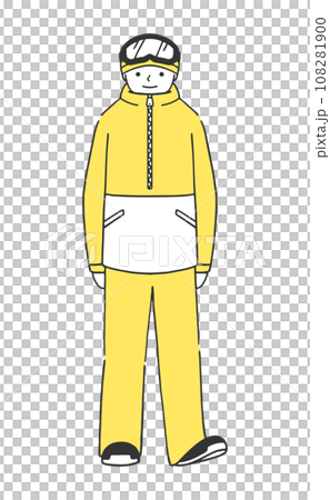 Full body illustration of a male snowboarder wearing clothing Full body illustration of a male snowboarder wearing clothing 108281900