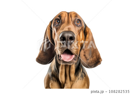 Portrait of curious Bloodhound dog isolated on white background 108282535