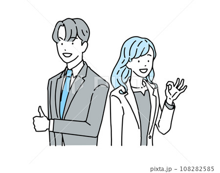 ポジティブな表情でグッドサインをするビジネスパーソン　男性と女性 108282585