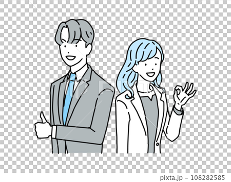 ポジティブな表情でグッドサインをするビジネスパーソン　男性と女性 108282585