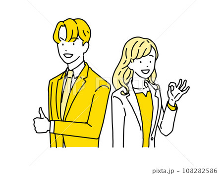 ポジティブな表情でグッドサインをするビジネスパーソン　男性と女性 108282586