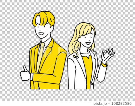 ポジティブな表情でグッドサインをするビジネスパーソン　男性と女性 108282586