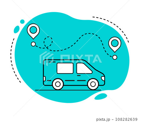Bus and map icon Delivery way. Blue and white 108282639