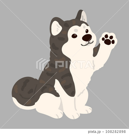 手を振るシンプルで可愛い虎毛の秋田犬のイラスト　主線なし 108282898