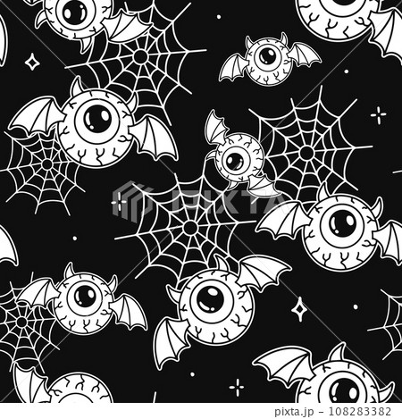 Seamless pattern with human eyeballs, silhouette of spiderweb. Scary halloween texture wallpaper 108283382