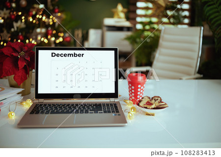 modern Christmas decorated green office 108283413