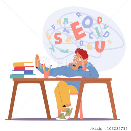 Child Resists Doing Homework, Displaying Defiance, Procrastination, Or Frustration, Cartoon Vector Illustration 108283755