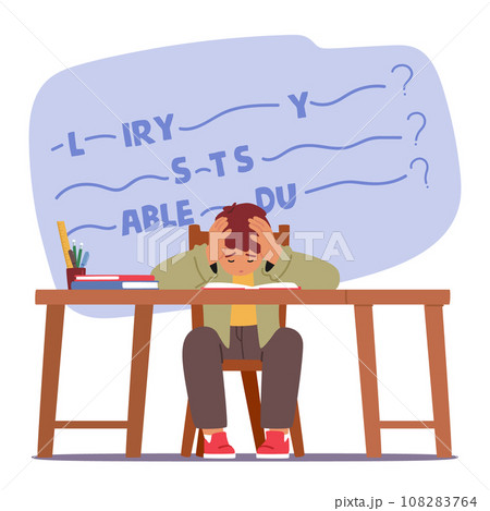 Despondent Child, Weighed Down By Homework, Battles Stress. Tears Well Up As They Grapple With The Academic Burden Despondent Child, Weighed Down By Homework, Battles Stress. Tears Well Up As They Grapple With The Academic Burden 108283764