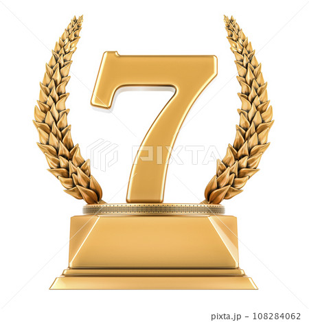 Golden 7, seventh place trophy cup, 3D rendering Golden 7, seventh place trophy cup, 3D rendering 108284062