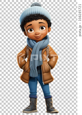 Cute Boy Dressed in Winter Clothes Happy Cartoon Character Cute Boy Dressed in Winter Clothes Happy Cartoon Character 108285721